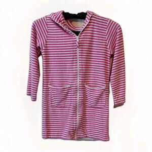 Oscar De La Renta Hooded Dress Grils 8Y White Pink Striped Terry Cloth Full Zip